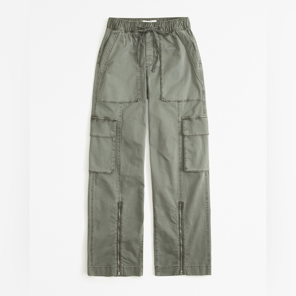 Baggy Cargo Pull-On Pant with Zippers Olive Green - Picture 3 of 10